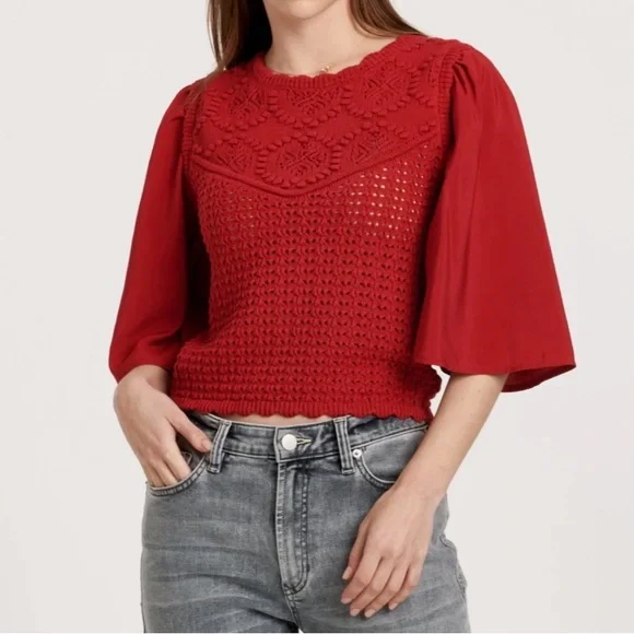 Another Love Red Crochet Blouse Size M - Picture 7 of 11